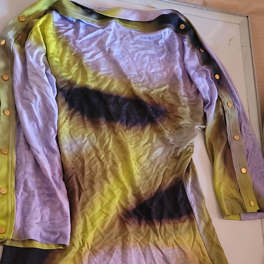 Escada Purple and Yellow Blouse with Black Accents